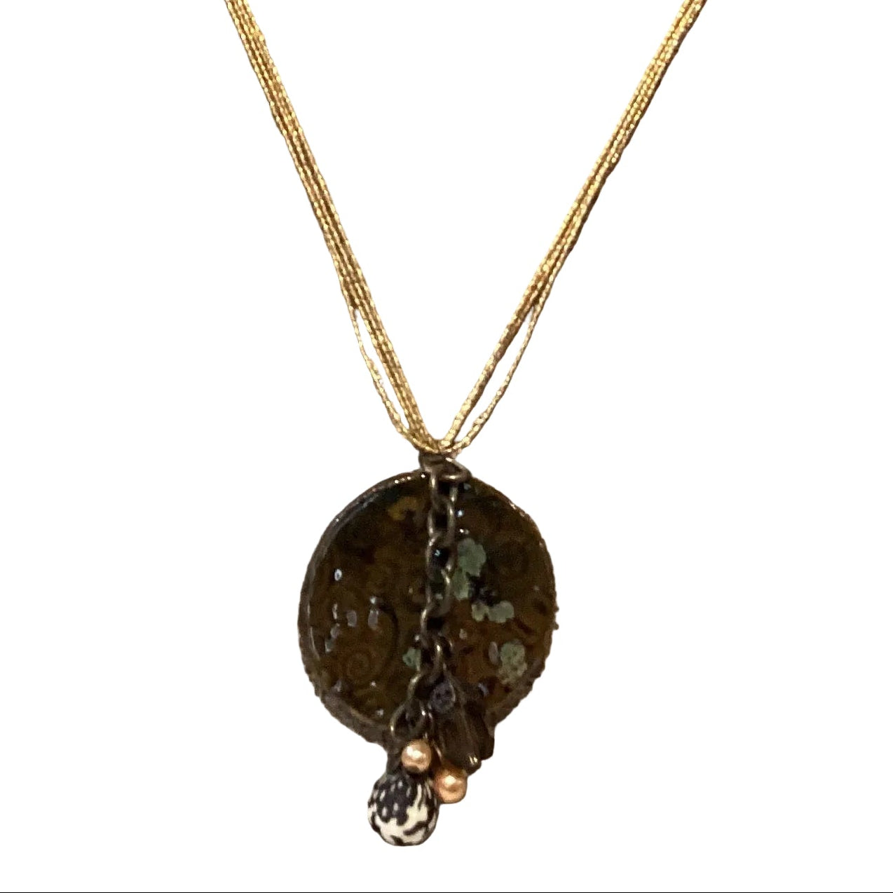 Handmade From the Earth reversible multi-strand gold thread necklace, 8.5 inches, featuring elastic thread and over-the-head design.