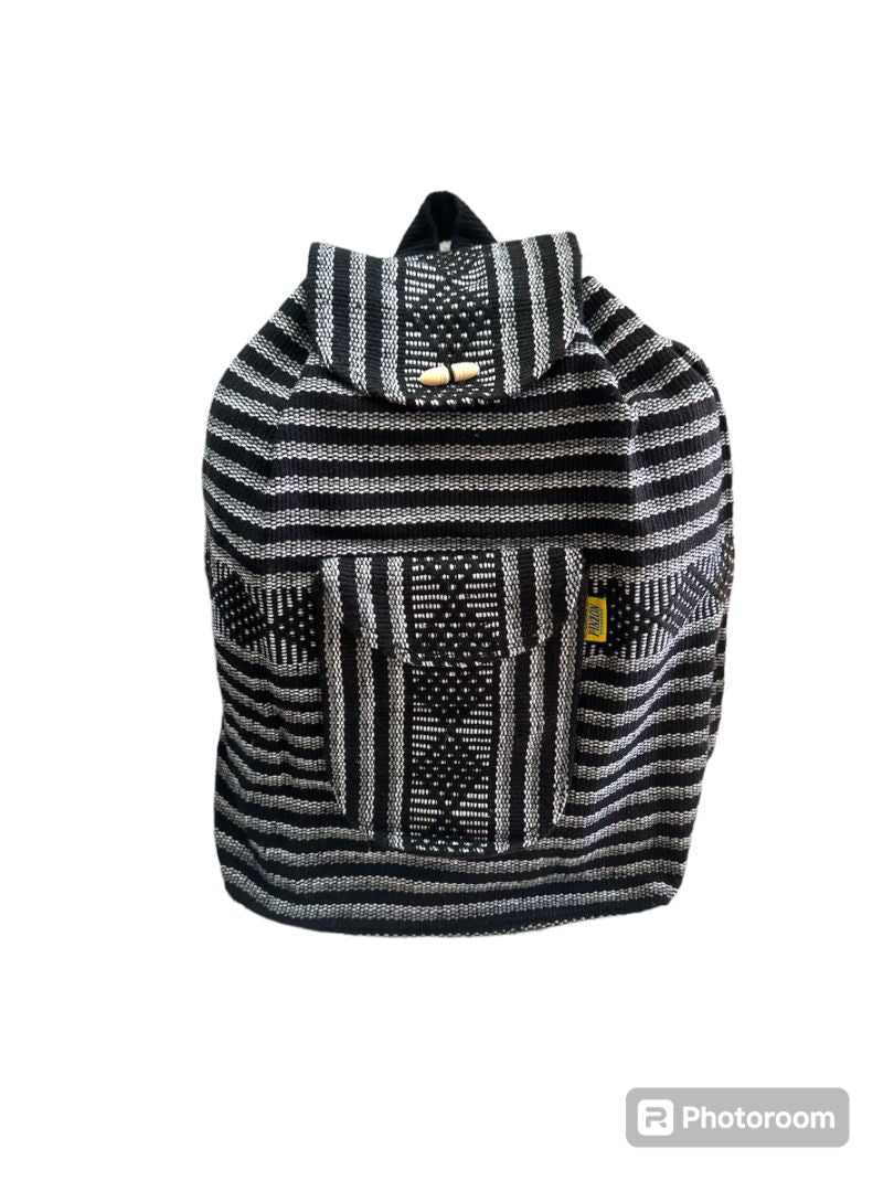 Pinzon Black Lines Backpack Handcrafted Artisan Backpack from Mexico