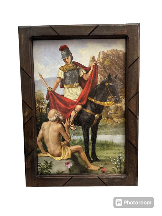 Saint Martin de Tours Religious Wall Art Print with Wood Frame – Small 13 x 17.5 Inches