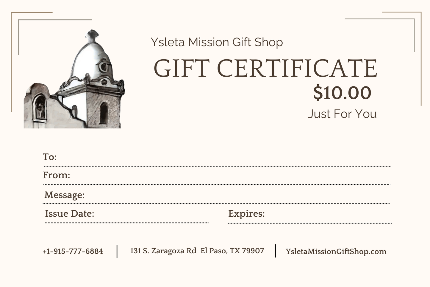 Gift Certificate – The Perfect Gift for Any Occasion | Ysleta Mission