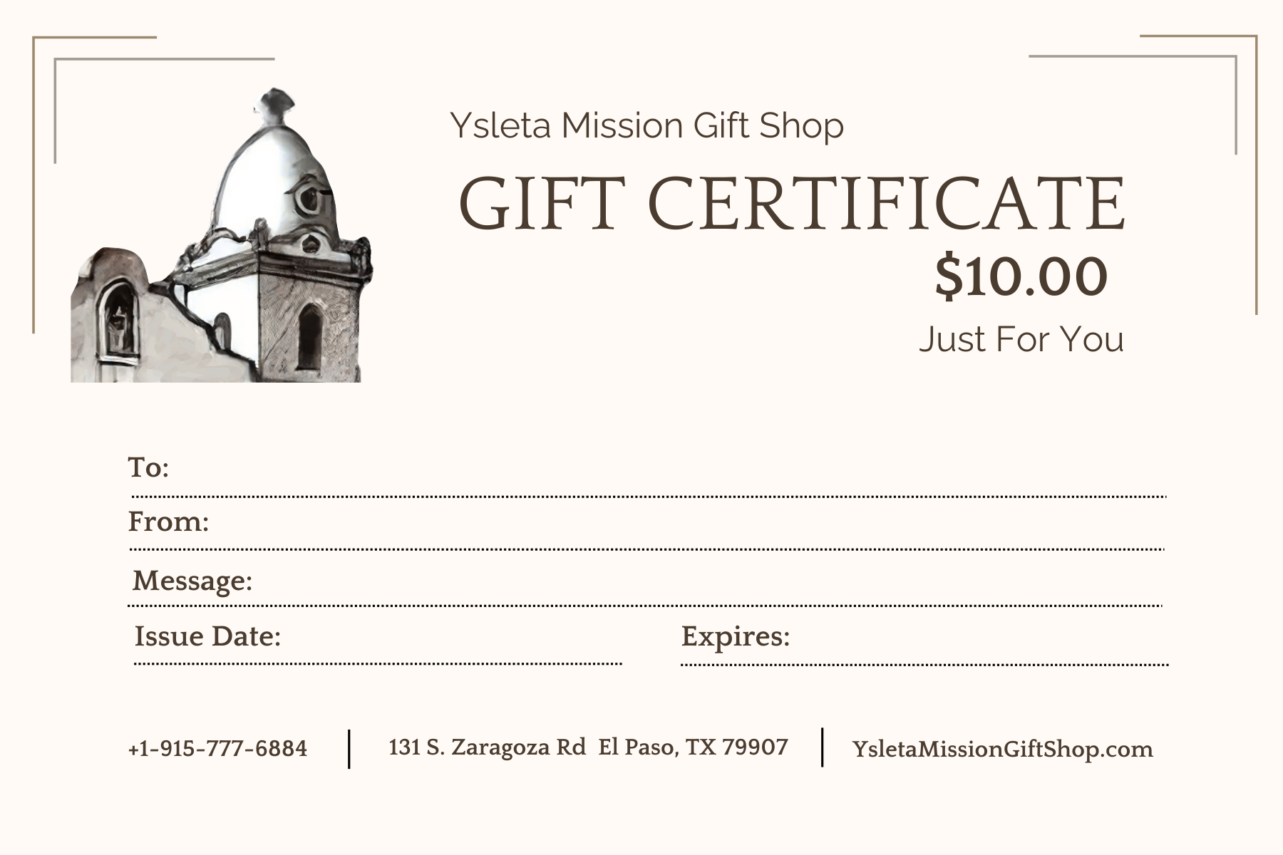 Gift Certificate – The Perfect Gift for Any Occasion | Ysleta Mission