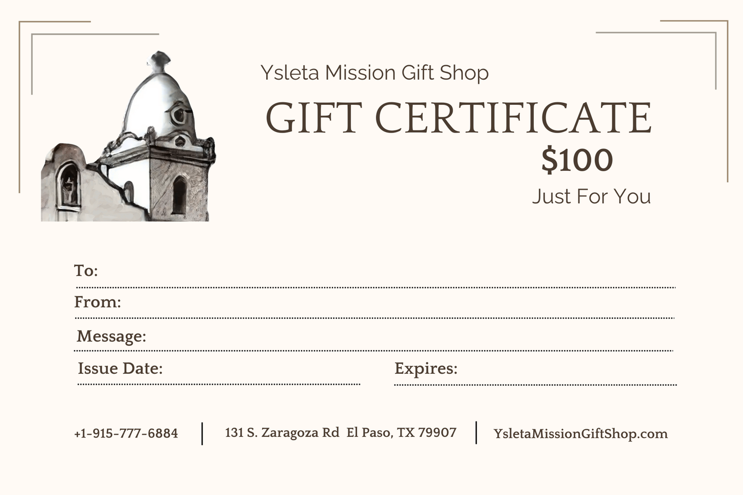 Gift Certificate – The Perfect Gift for Any Occasion | Ysleta Mission