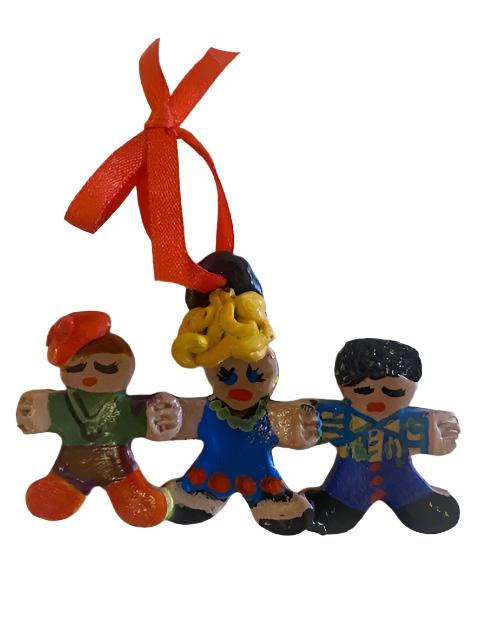 Gingerbread Family Clay Ornament – Handcrafted 4" x 2" Festive Keepsake