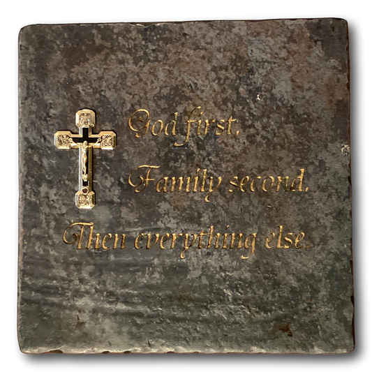 God First Family Second Then Everything Else Clay Tile – Christian Wall Decor