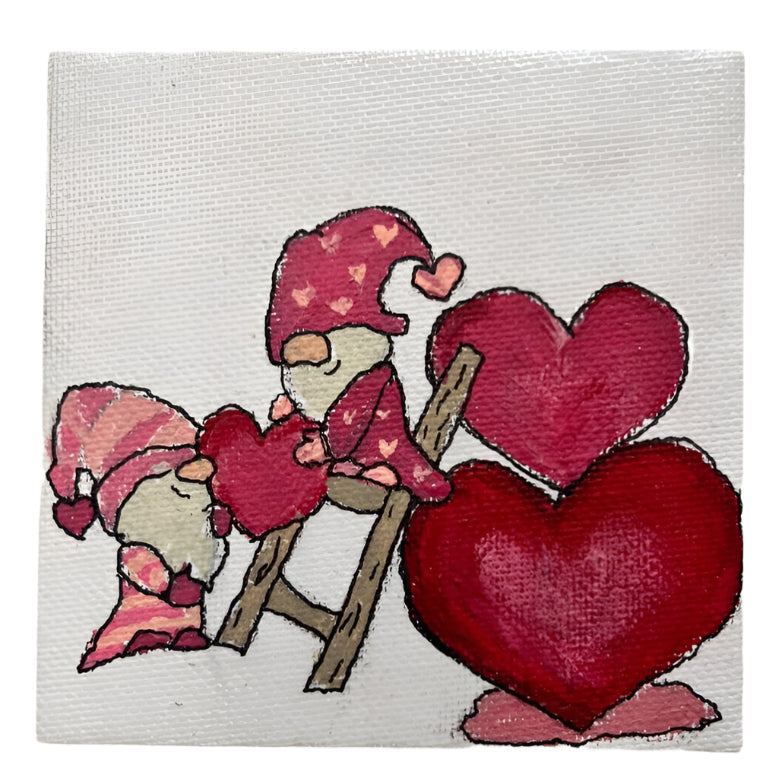 Hand-Painted 2.75x2.75 Acrylic Gnome Canvas â€ Mini Easel, Valentine’s Gift