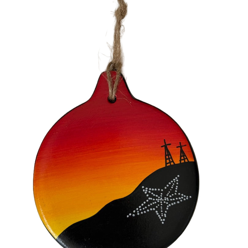 Hand-Painted El Paso Sunset Ceramic Ornament - 3.5x3.5in, Vibrant Orange Decor Accent - Ysleta Mission Gift Shop
