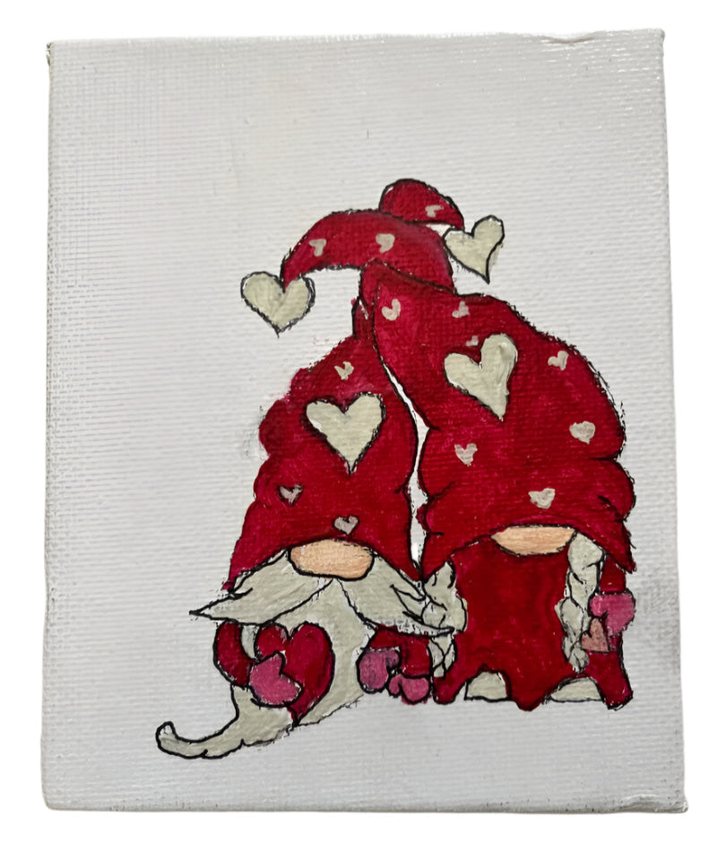 Hand-Painted Gnome Acrylic Canvas â€ 4x6 with Mini Easel, Valentine’s Gift