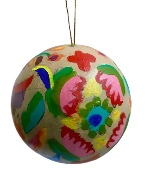 Hand-Painted Otomi Patterned Sphere Ornaments – Unique Decor