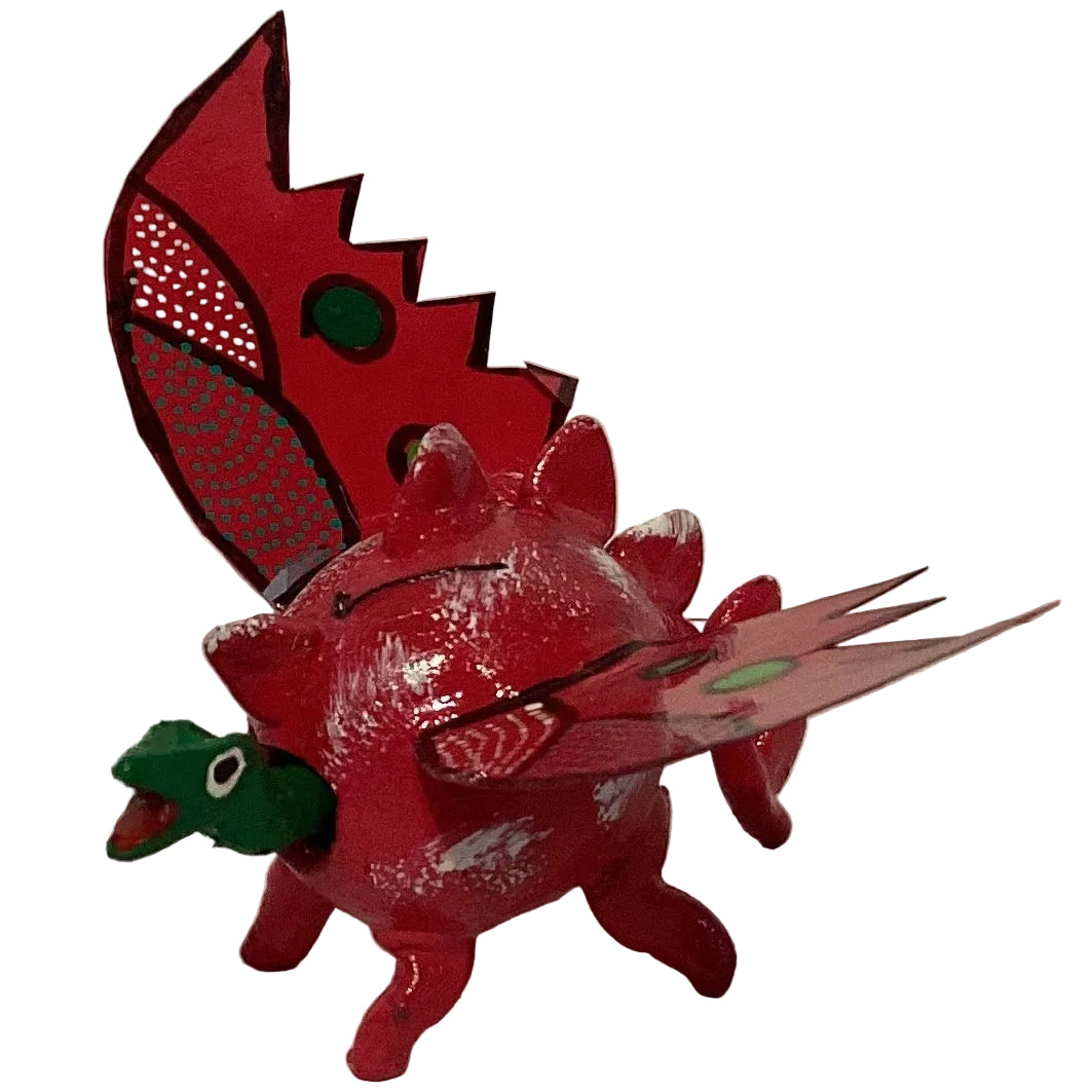 Hand-painted red dragon gourd figurine by Ysleta Mission Gift Shop, colorful folk art wooden toy, 2 inches tall, made with recycled materials.