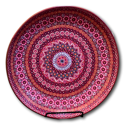 Handcrafted Clay Decorative Pink Plate with Pink Accents- 16" Artisan Design from Mexico - Ysleta Mission Gift Shop