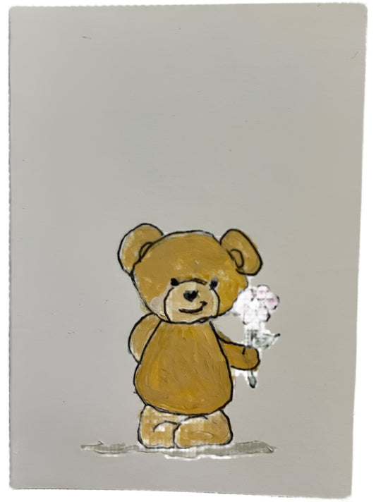 Handcrafted 2.5x3 Blank Note Card â€ Adorable Bear Keepsake for Valentine’s Day