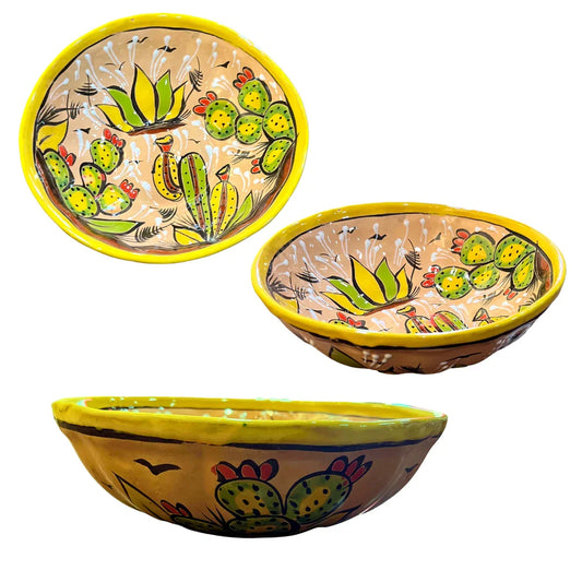 Handcrafted Ceramic Serving Bowl – Cactus Design - Ysleta Mission Gift Shop