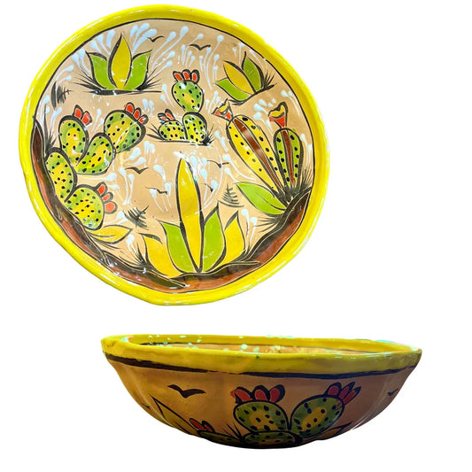 Handcrafted Ceramic Serving Bowl – Cactus Design - Ysleta Mission Gift Shop