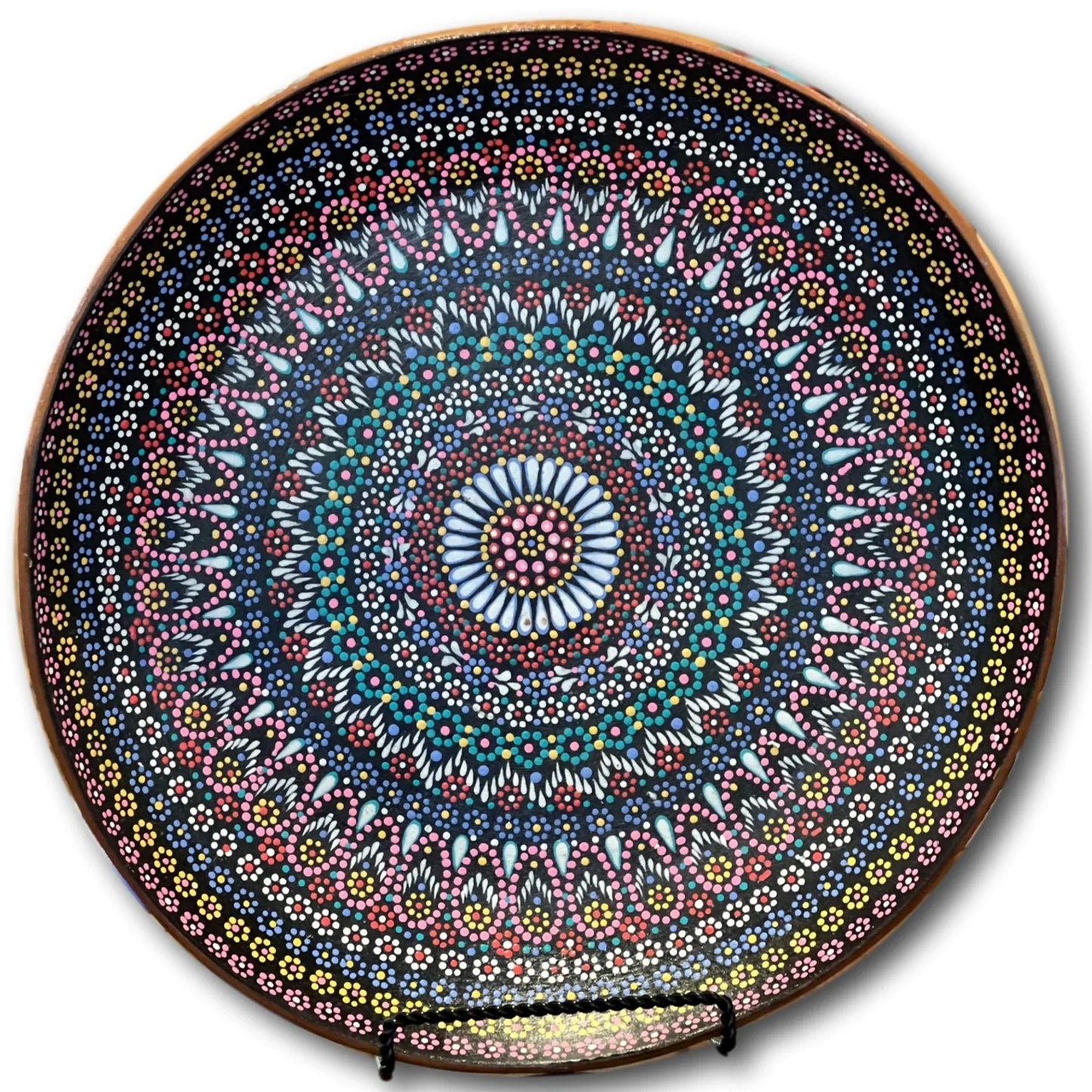 Handcrafted Clay Decorative Black Plate with Multicolor Accents- 16" Artisan Design from Mexico - Ysleta Mission Gift Shop