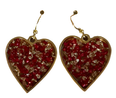 Handcrafted Crushed Glass Dangle Heart Earrings – Elegant Alloy Bezels & Nickel-Free Hooks A