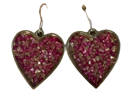 Handcrafted Crushed Glass Dangle Heart Earrings – Elegant Alloy Bezels & Nickel-Free Hooks B