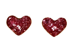 Handcrafted Crushed Glass Resin Heart Stud Earrings – Hypoallergenic Stainless Steel Posts