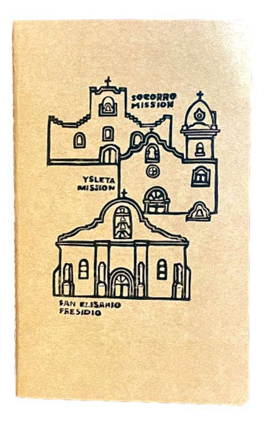 Handcrafted Linoleum-Printed Notebook – Inspired by El Paso Mission Trail| 5x8, 50 Dotted Pages