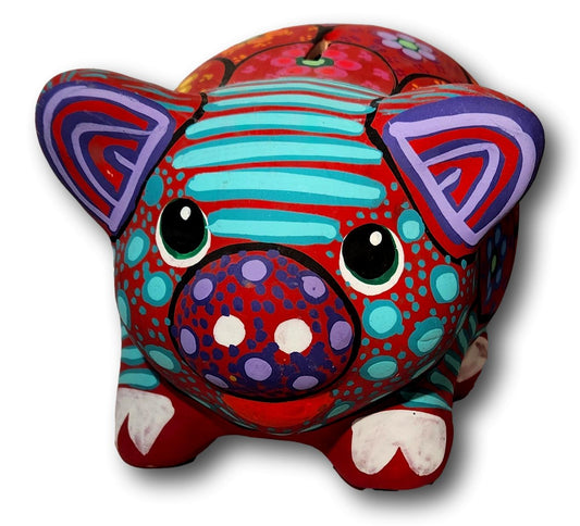 Handcrafted Red Talavera Clay Piggy Bank – Mexican Folk Art Coin Bank from El Paso