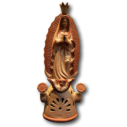 Handcrafted Virgen María Red Clay Statue – 28" with Removable Crown - Ysleta Mission Gift Shop