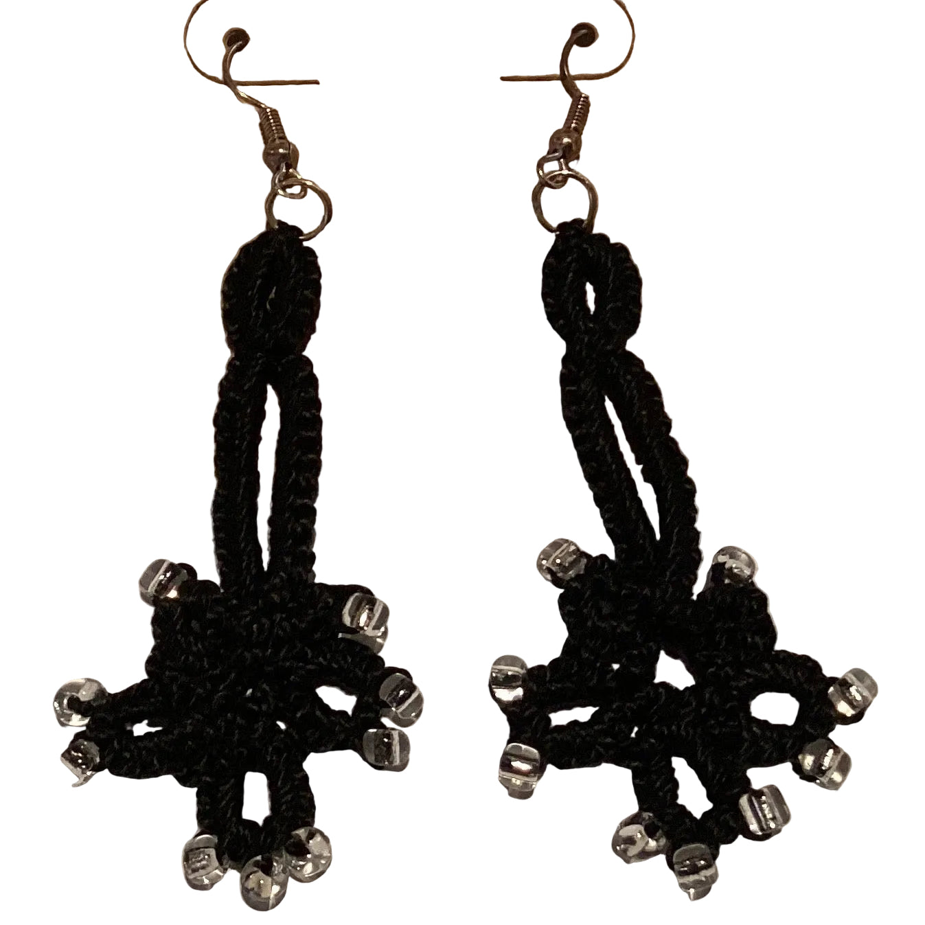 Colorful handcrafted beaded 2-inch crochet dangling earrings, traditional artisan jewelry with cultural design.