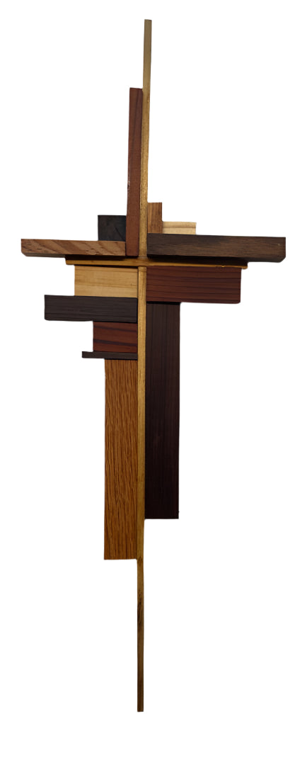 Handmade Wooden Abstract Cross – Walnut, Red Oak, Poplar & Redwood – Religious Wall Art