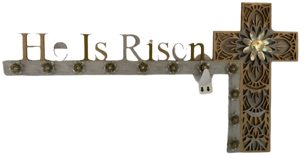 He Is Risen Gold & Silver Wooden Door Corner Sign – Elegant Easter Resurrection Décor 12x6.5 inches