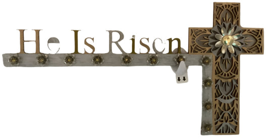He Is Risen Gold & Silver Wooden Door Corner Sign – Elegant Easter Resurrection Décor 12x6.5 inches