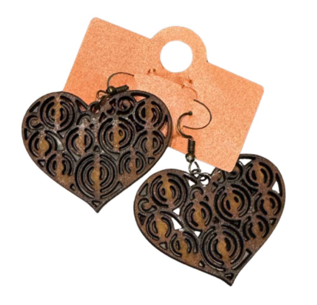 Heart Dangle Earrings Laser-Cut Wood