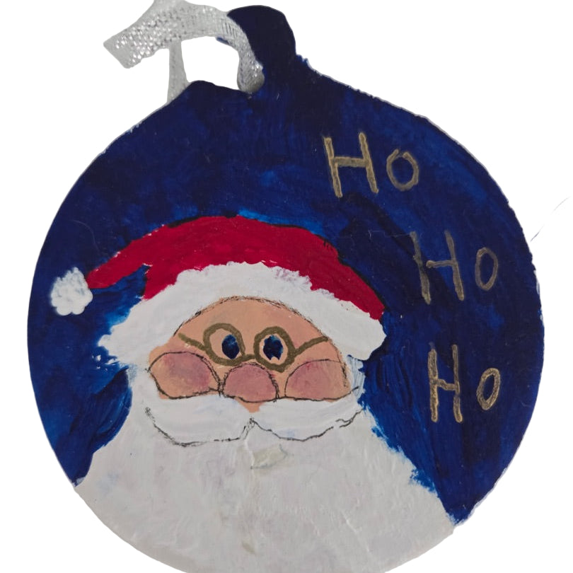Ho Ho Ho Santa Ceramic Ornament | Hand-Painted Christmas Holiday Decor