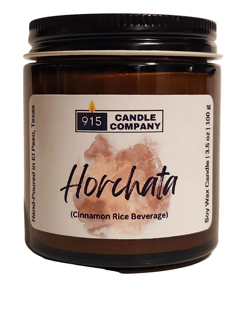 Horchata scented soy candle by Karin Melson with creamy vanilla and cinnamon aroma, hand-poured 7 oz for cozy home ambiance.