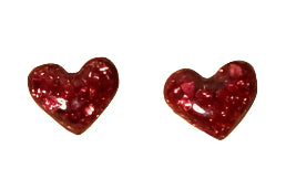 Handcrafted Crushed Glass Resin Heart Stud Earrings – Hypoallergenic Stainless Steel Posts