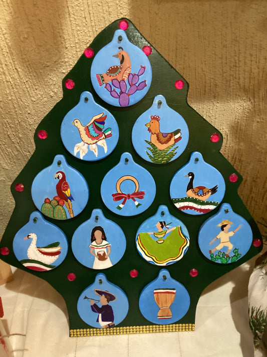 Ornamental Tree 12 days of Christmas Mexican Style Small Removeable Ornaments Handcrafted