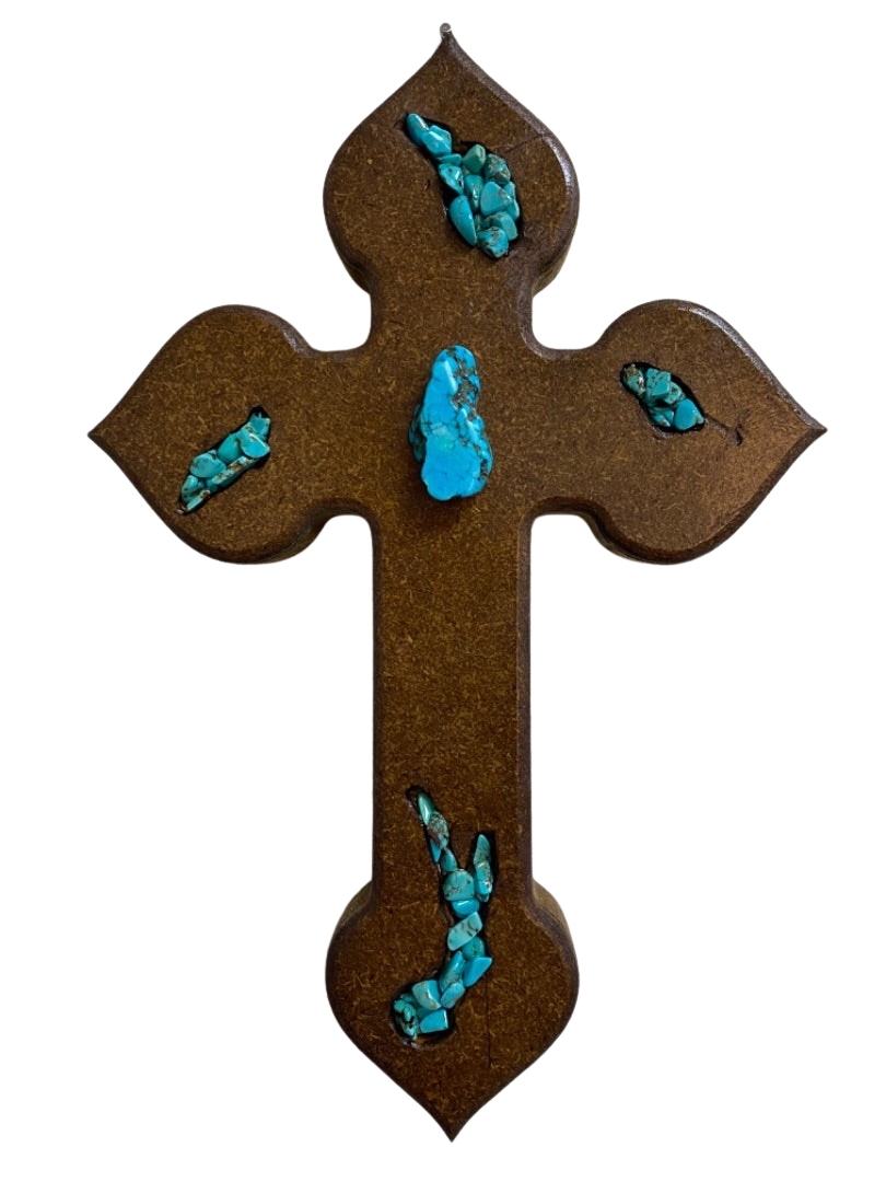 Cross Resin Turquoise Inlaid Wood Backing