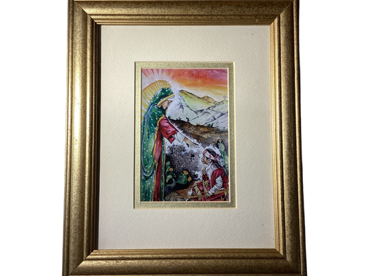 Original Art Print Virgen Guadalupe Matachine Boy Dancer "Blessings" Framed 12x18