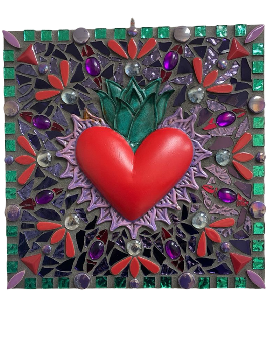Original Art Sacred Heart Mosaic Wood Backing 12x12