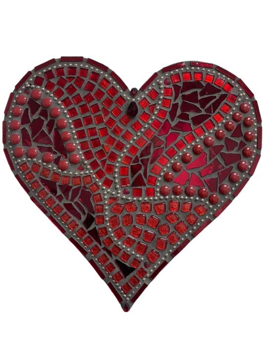 Heart Resin Mosaic Red Wood Backing  12X12