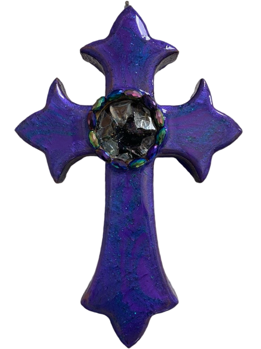 Cross Resin Purple Wood Inlaid Crystals Stones