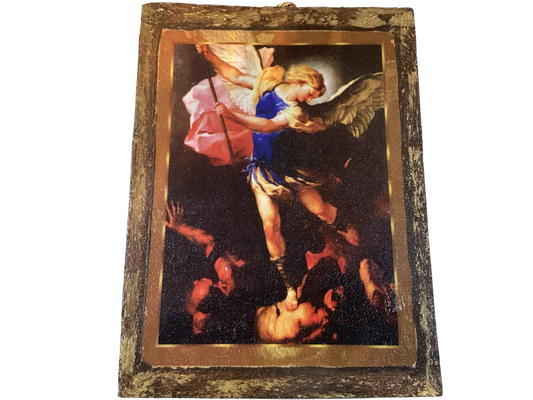 Retablo Wooden Tablet Saint Michael Archangel Image Wall Art 6x8 inches
