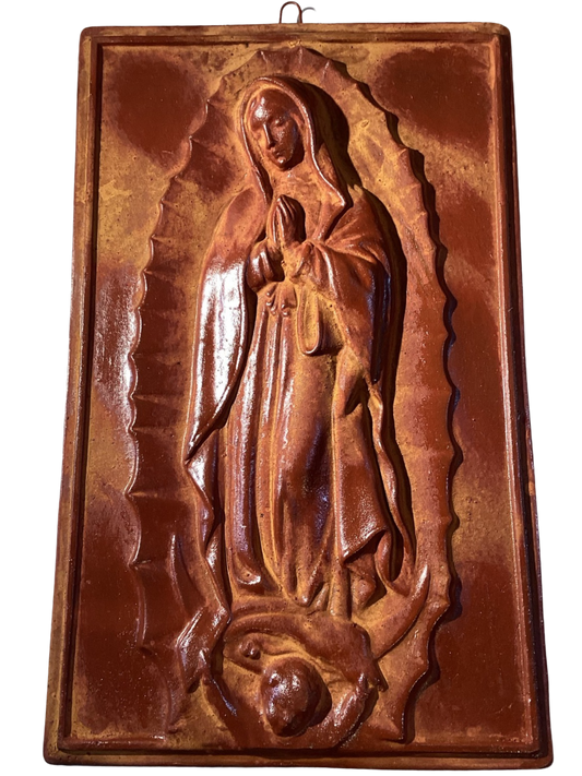 Retablo ALL Red Clay Tablet Our Lady of Guadalupe 8.5x14 inches