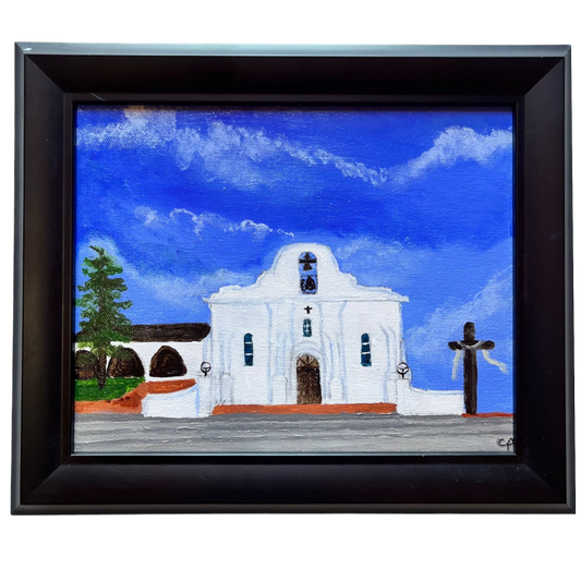 Handcrafted 8x10 Acrylic Painting – Presidio Chapel of San Elizario | Southwest Religious Art