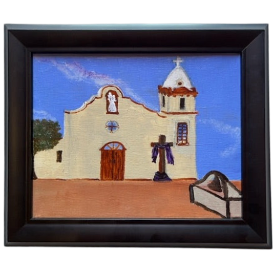 Ysleta Mission at Easter – 8x10 Acrylic Canvas Painting | Catholic Heritage Décor