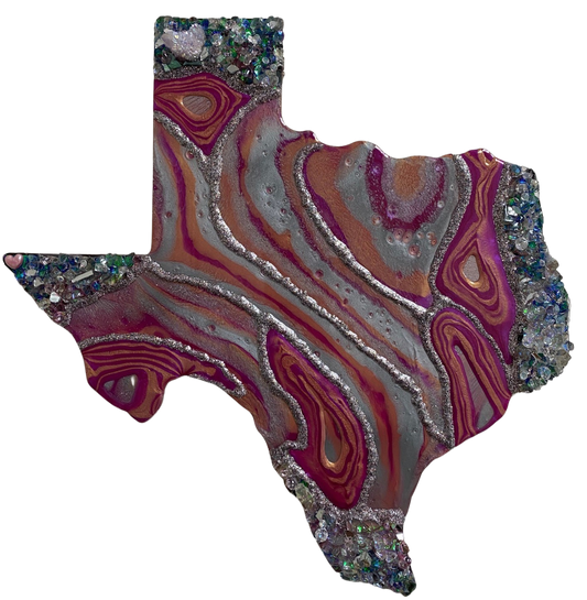 Souvenir Texas Resin Pink Silvers Gems Pink Heart for El Paso 18x18