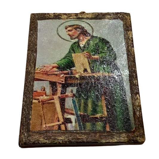 Retablo Wood Tablet Saint Joseph the Carpenter 6 x 8