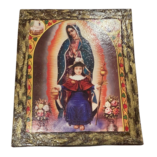 Retablo Wooden Tablet Our Lady of Guadalupe With Santo Niño 10x12 inches