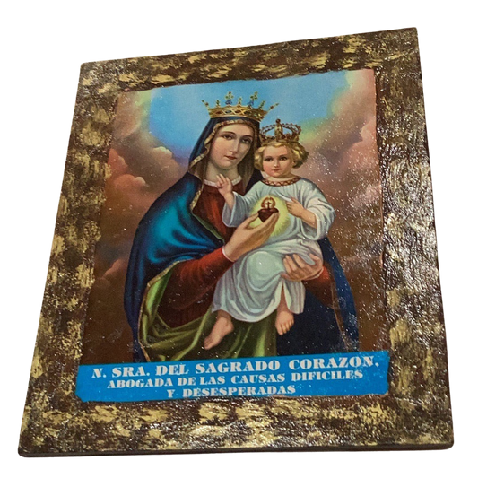 Retablo Wooden Tablet Sacred Heart of Mary 10x12 inches