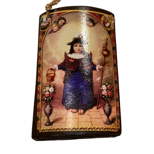 Santo Nino Atocha Image on Spanish Style Curved Clay Roof Tile Wall Art 7.5x4.5 inches