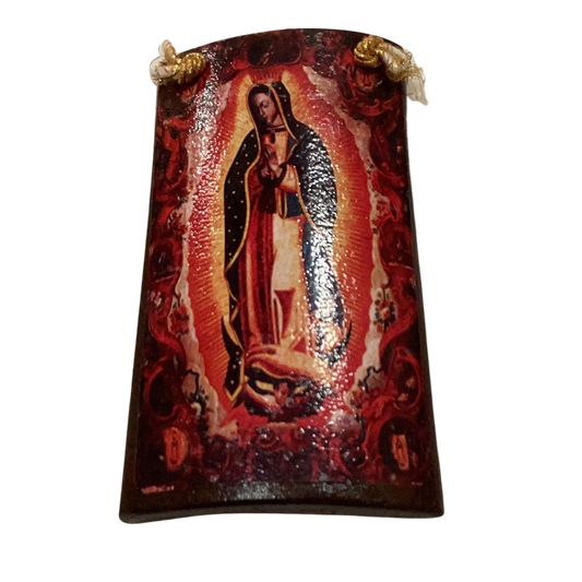 Our Lady Of Guadalupe Image on Spanish Style Curved Clay Roof Tile Wall Art