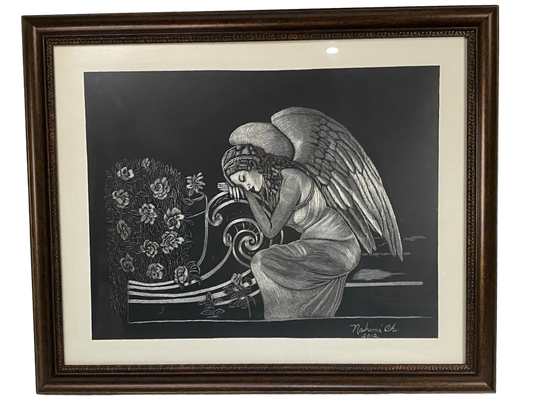 Original Art Sleeping Angel Scratchboard Metal Art 22x19 from Nohemi Chavez