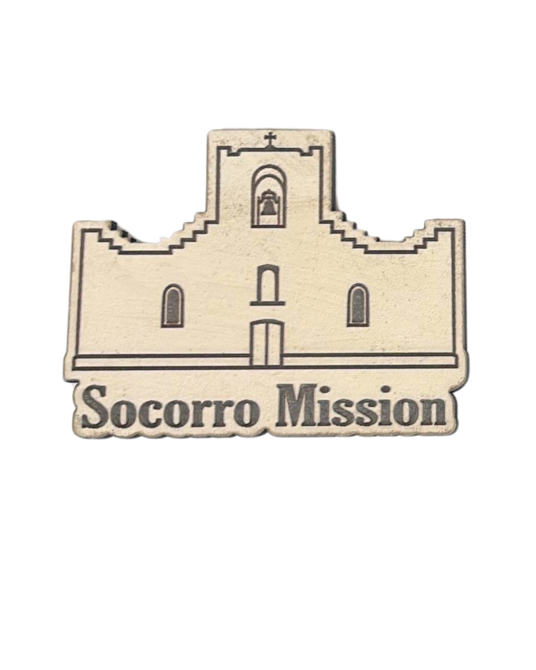 Mini 2x2 inch El Paso Mission Trail magnet with laser-etched details, part of Norma Cordova De Schaefer's El Paso souvenirs collection.